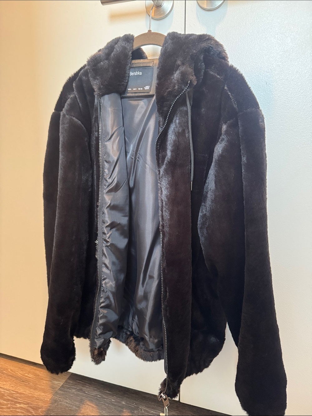Bershka Black Faux Fur Hooded Teddy Jacket